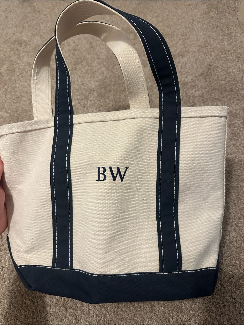 L.L. Bean Boat and Tote - Natural Mini Canvas with Navy Logo